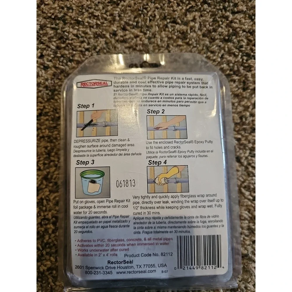 PIPE REPAIR KIT FAST‎ LONG LASTING BY RECTORSEAL, STOPS PIPE LEAKS, 82112, NEW
